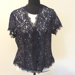 CAbi London Calling Navy Lace Topper Style 3073 size M NWOT